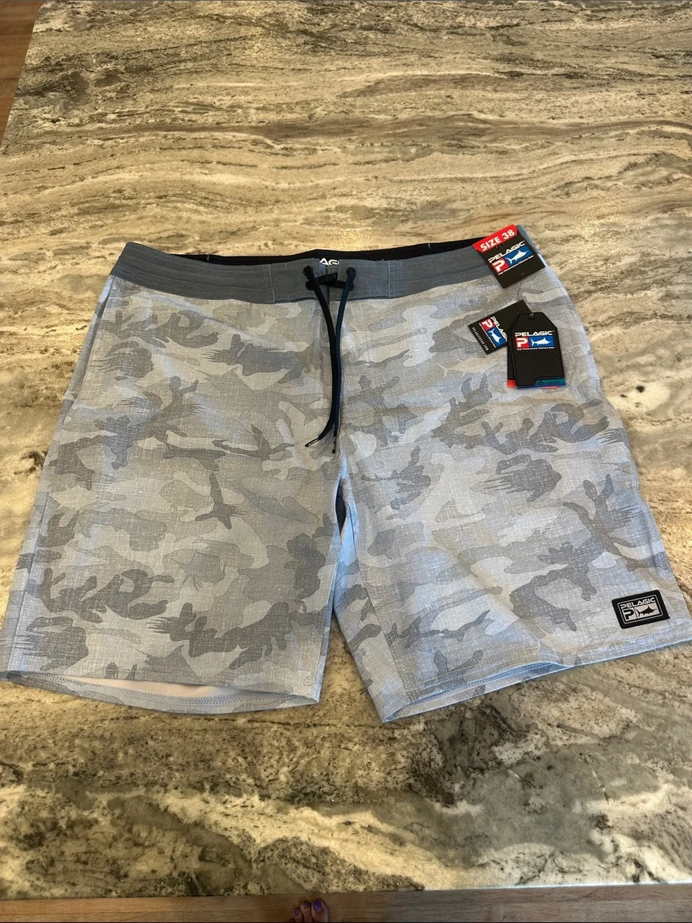 Pelagic Men’s Gray Camo Swim Board Shorts